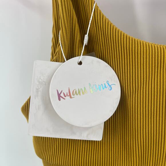 KULANI KINIS Bikini Top Medium NWT Crop Ribbed Mustard Swim Beach Rib Resort - Picture 9 of 10